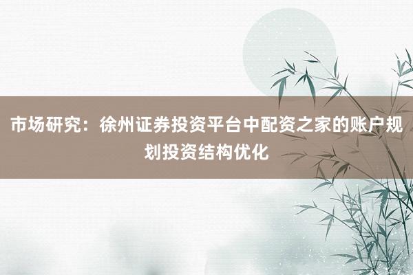 市场研究：徐州证券投资平台中配资之家的账户规划投资结构优化