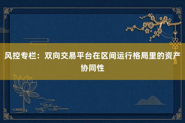 风控专栏：双向交易平台在区间运行格局里的资产协同性