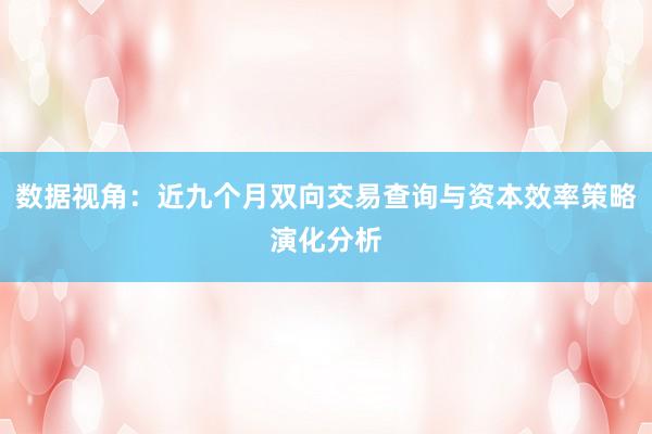 数据视角：近九个月双向交易查询与资本效率策略演化分析