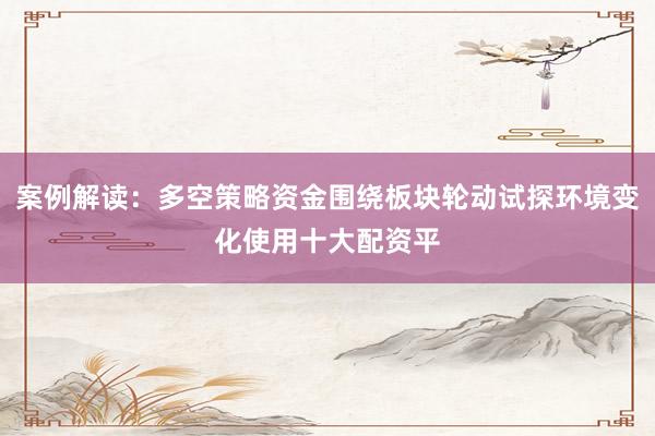 案例解读：多空策略资金围绕板块轮动试探环境变化使用十大配资平