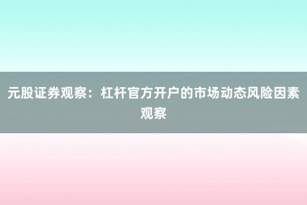 元股证券观察：杠杆官方开户的市场动态风险因素观察