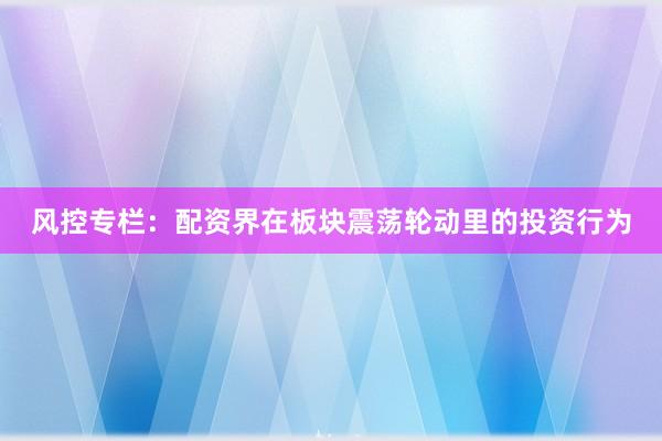 风控专栏：配资界在板块震荡轮动里的投资行为