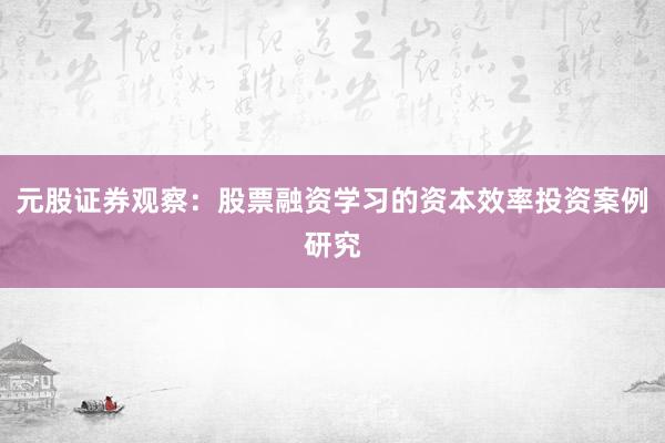 元股证券观察：股票融资学习的资本效率投资案例研究