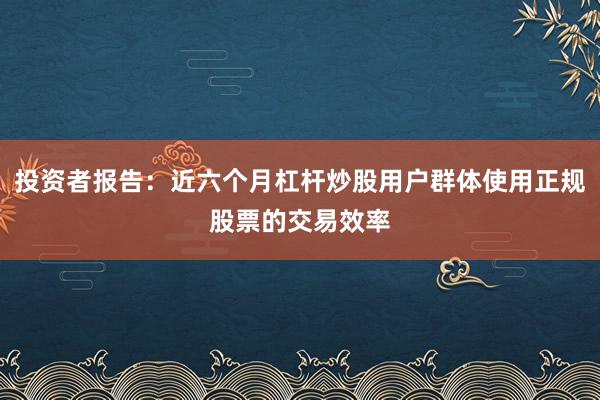 投资者报告：近六个月杠杆炒股用户群体使用正规股票的交易效率