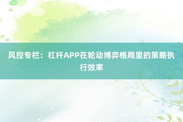 风控专栏：杠杆APP在轮动博弈格局里的策略执行效率