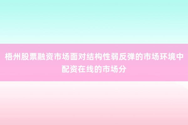 梧州股票融资市场面对结构性弱反弹的市场环境中配资在线的市场分