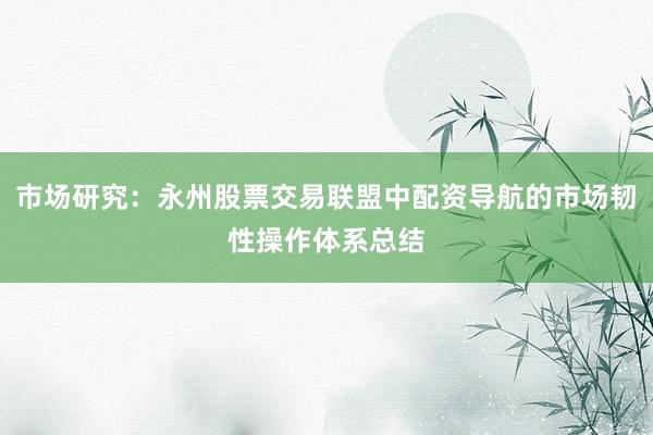 市场研究：永州股票交易联盟中配资导航的市场韧性操作体系总结