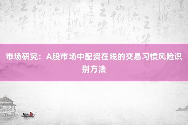 市场研究：A股市场中配资在线的交易习惯风险识别方法