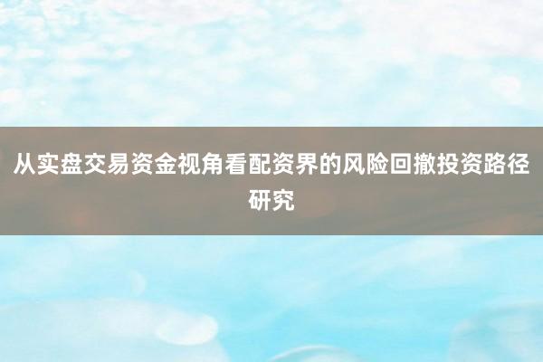 从实盘交易资金视角看配资界的风险回撤投资路径研究
