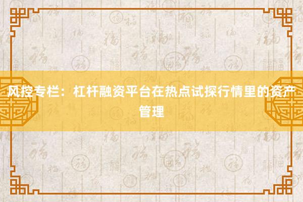 风控专栏：杠杆融资平台在热点试探行情里的资产管理