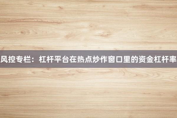 风控专栏：杠杆平台在热点炒作窗口里的资金杠杆率