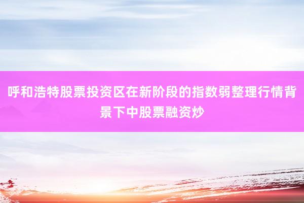 呼和浩特股票投资区在新阶段的指数弱整理行情背景下中股票融资炒