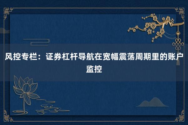 风控专栏：证券杠杆导航在宽幅震荡周期里的账户监控