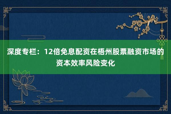 深度专栏：12倍免息配资在梧州股票融资市场的资本效率风险变化