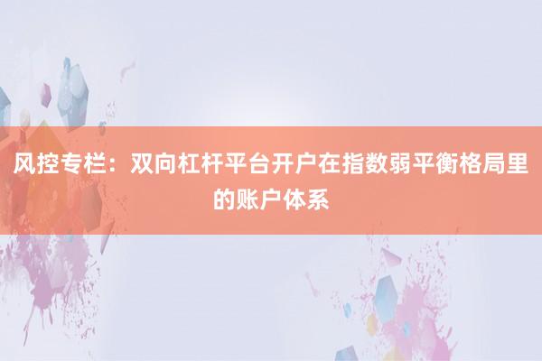风控专栏：双向杠杆平台开户在指数弱平衡格局里的账户体系