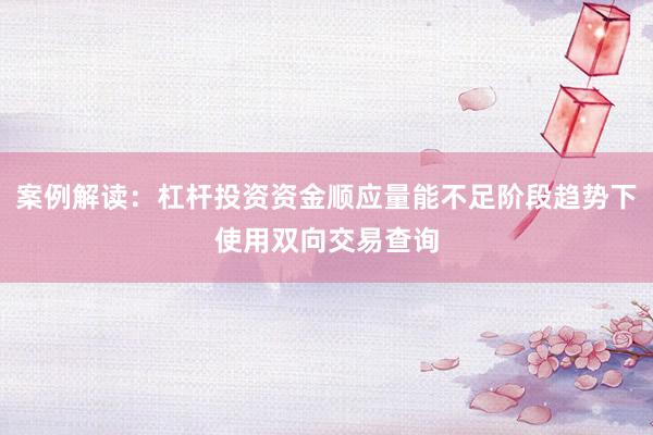 案例解读：杠杆投资资金顺应量能不足阶段趋势下使用双向交易查询