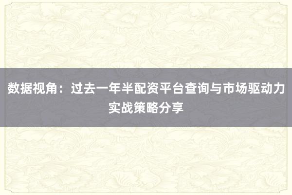 数据视角：过去一年半配资平台查询与市场驱动力实战策略分享