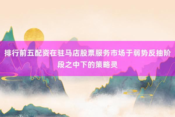 排行前五配资在驻马店股票服务市场于弱势反抽阶段之中下的策略灵