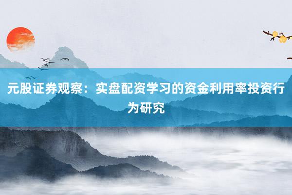 元股证券观察：实盘配资学习的资金利用率投资行为研究