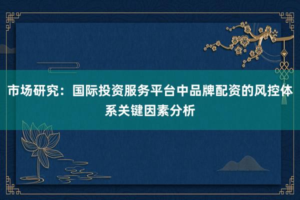 市场研究：国际投资服务平台中品牌配资的风控体系关键因素分析