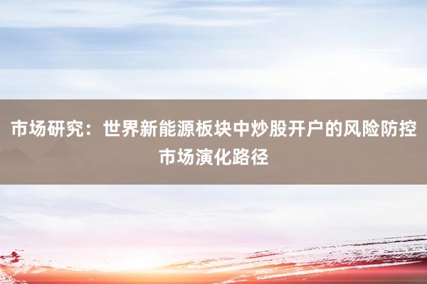 市场研究：世界新能源板块中炒股开户的风险防控市场演化路径