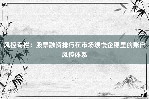 风控专栏：股票融资排行在市场缓慢企稳里的账户风控体系