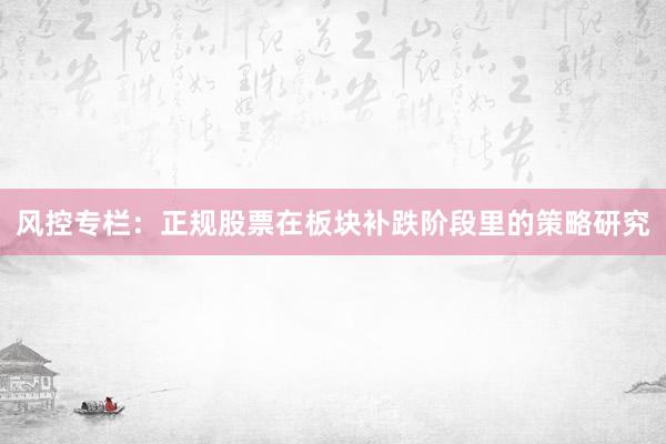 风控专栏：正规股票在板块补跌阶段里的策略研究