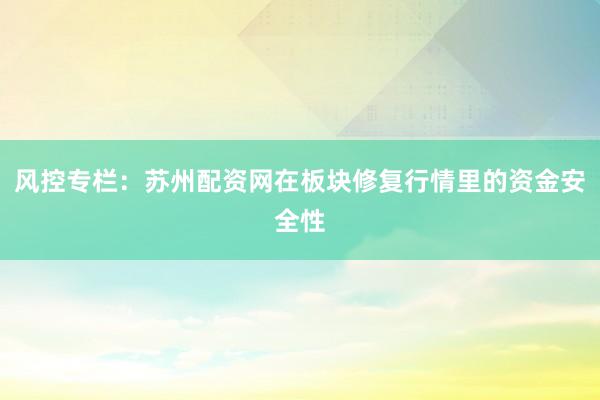 风控专栏：苏州配资网在板块修复行情里的资金安全性