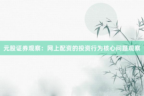 元股证券观察：网上配资的投资行为核心问题观察