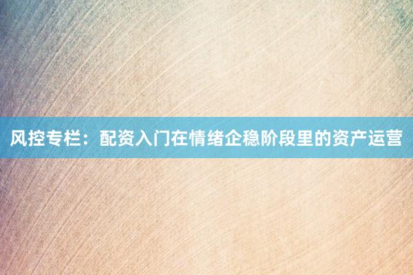 风控专栏：配资入门在情绪企稳阶段里的资产运营