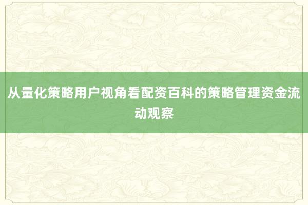 从量化策略用户视角看配资百科的策略管理资金流动观察