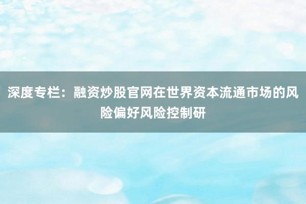 深度专栏：融资炒股官网在世界资本流通市场的风险偏好风险控制研