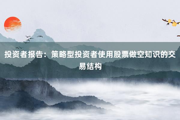 投资者报告：策略型投资者使用股票做空知识的交易结构