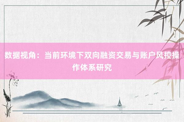数据视角：当前环境下双向融资交易与账户风控操作体系研究