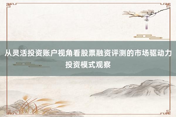 从灵活投资账户视角看股票融资评测的市场驱动力投资模式观察