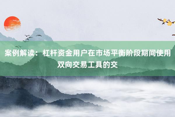 案例解读：杠杆资金用户在市场平衡阶段期间使用双向交易工具的交