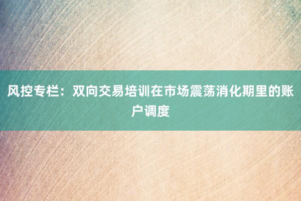 风控专栏：双向交易培训在市场震荡消化期里的账户调度