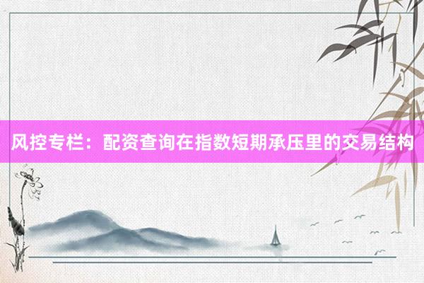 风控专栏：配资查询在指数短期承压里的交易结构
