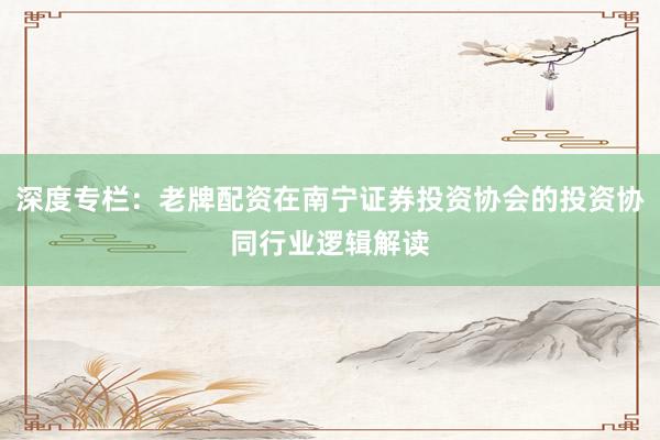 深度专栏：老牌配资在南宁证券投资协会的投资协同行业逻辑解读
