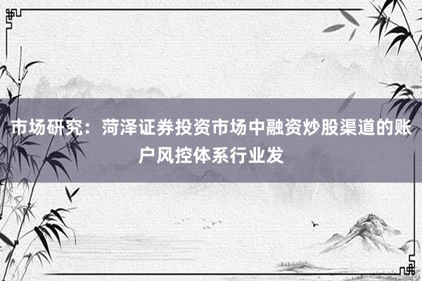 市场研究：菏泽证券投资市场中融资炒股渠道的账户风控体系行业发