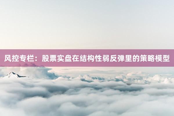 风控专栏：股票实盘在结构性弱反弹里的策略模型