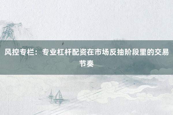 风控专栏：专业杠杆配资在市场反抽阶段里的交易节奏