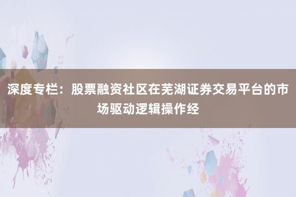 深度专栏：股票融资社区在芜湖证券交易平台的市场驱动逻辑操作经