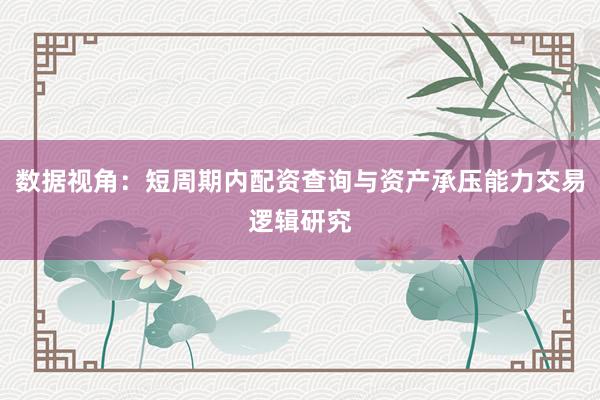 数据视角：短周期内配资查询与资产承压能力交易逻辑研究