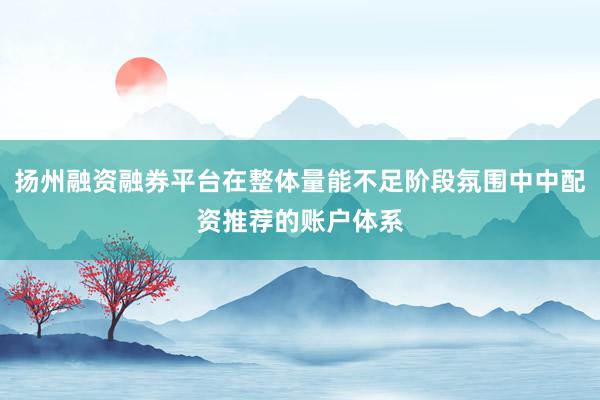 扬州融资融券平台在整体量能不足阶段氛围中中配资推荐的账户体系