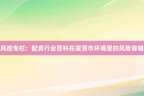 风控专栏：配资行业百科在震荡市环境里的风险容错