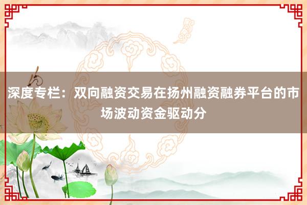 深度专栏：双向融资交易在扬州融资融券平台的市场波动资金驱动分
