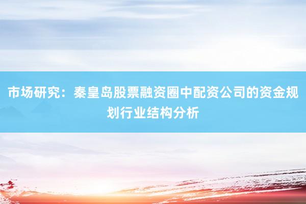 市场研究：秦皇岛股票融资圈中配资公司的资金规划行业结构分析