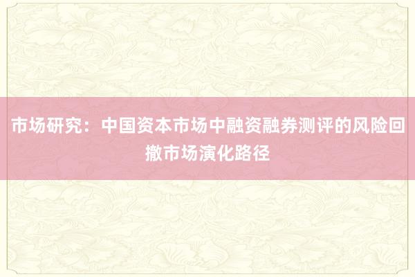 市场研究：中国资本市场中融资融券测评的风险回撤市场演化路径