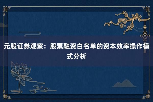 元股证券观察：股票融资白名单的资本效率操作模式分析